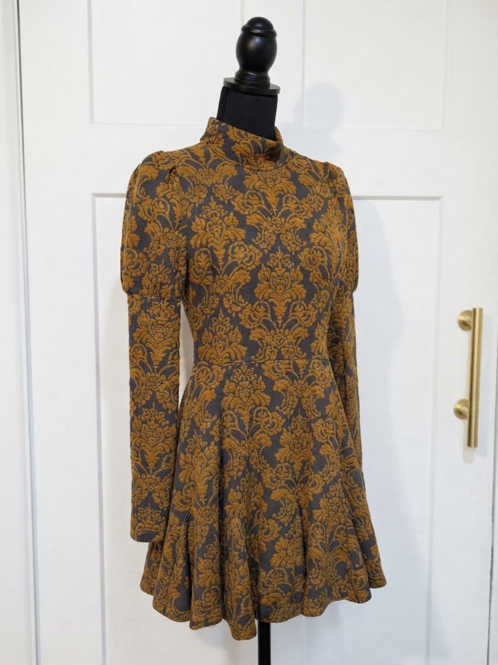 Vici Mustard and Gray Turtleneck Fit-and-Flare Dress